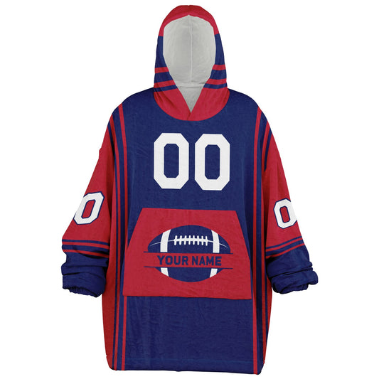 Dark blue and red bold snug hoodie with modern color-block design and soft loungewear fit.