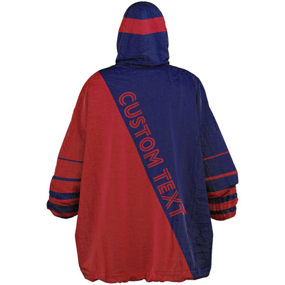 Dark blue and red reversible snug hoodie with soft interior lining and casual everyday style for football fans.