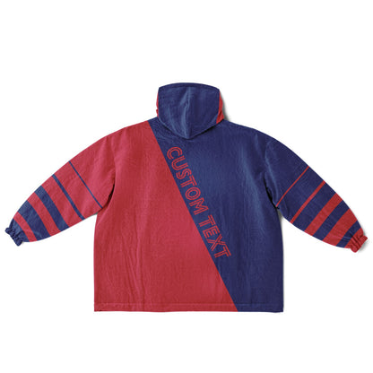 Dark blue and red reversible snug hoodie with soft interior lining and casual everyday style for football fans.