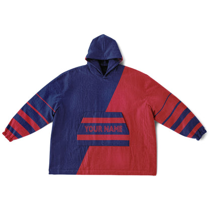 Dark blue and red reversible snug hoodie with soft interior lining and casual everyday style for football fans.