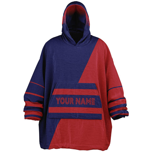 Dark blue and red reversible snug hoodie with soft interior lining and casual everyday style for football fans.