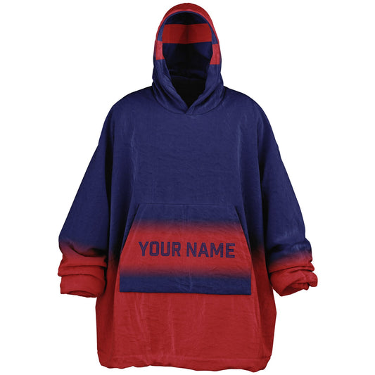 Dark blue and red reversible snug hoodie with soft interior lining and casual everyday style for football fans.