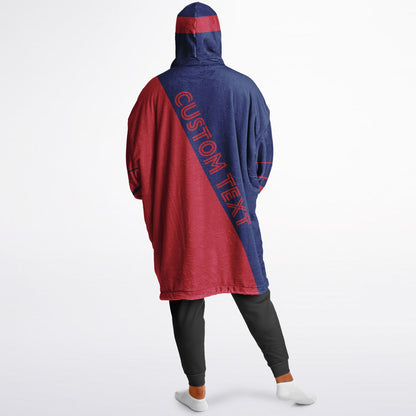 Dark blue and red reversible snug hoodie with soft interior lining and casual everyday style for football fans.