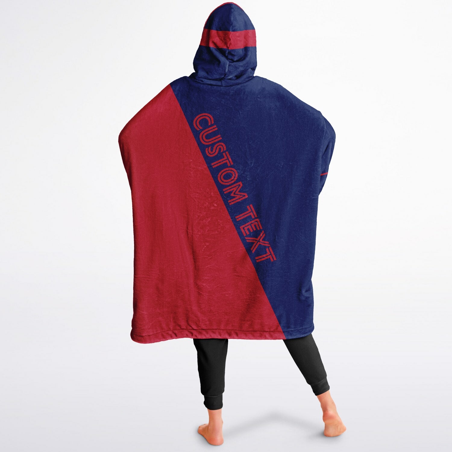 Dark blue and red reversible snug hoodie with soft interior lining and casual everyday style for football fans.