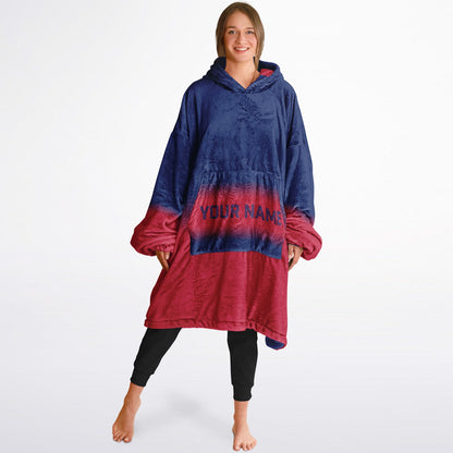 Dark blue and red reversible snug hoodie with soft interior lining and casual everyday style for football fans.