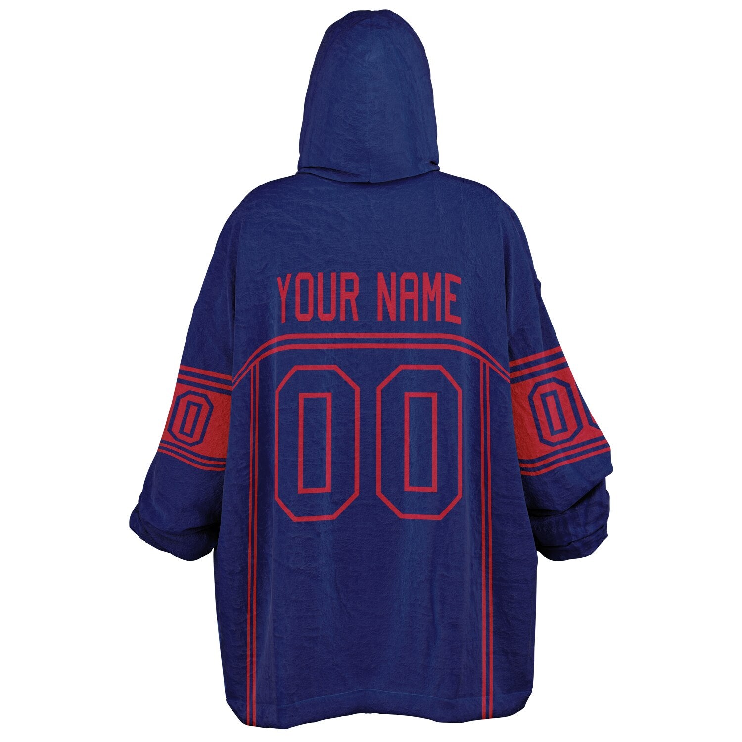 Dark blue and red lineup snug hoodie featuring sleek line-art details and minimalist team-inspired design.