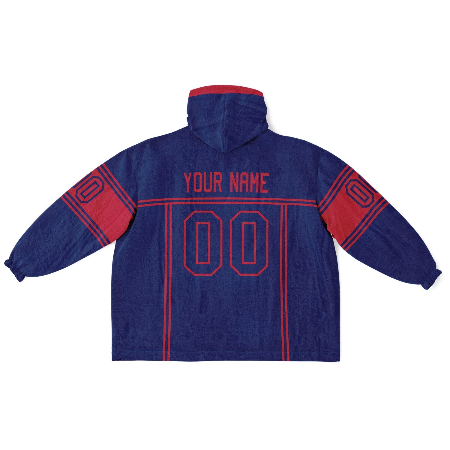Dark blue and red lineup snug hoodie featuring sleek line-art details and minimalist team-inspired design.