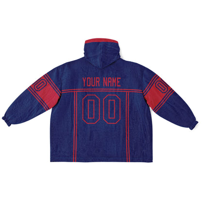 Dark blue and red lineup snug hoodie featuring sleek line-art details and minimalist team-inspired design.