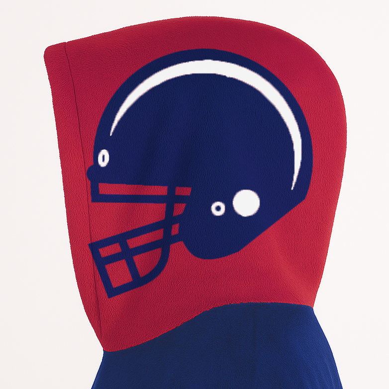 Dark blue, red, and white classic snug hoodie featuring authentic jersey striping and personalized number details.