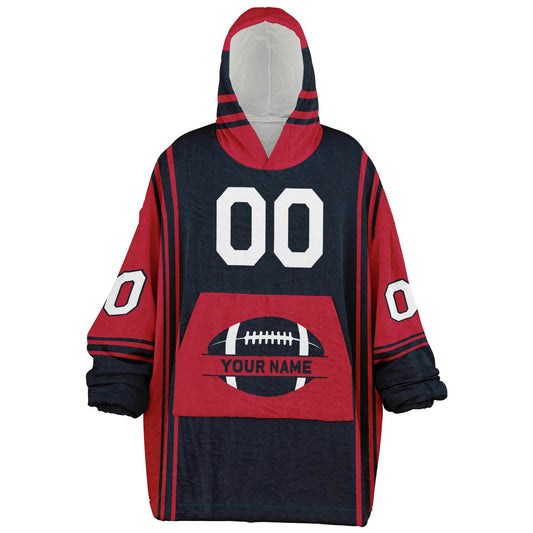 Deep steel blue and red bold snug hoodie with modern color-block design and soft loungewear fit.