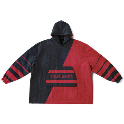 Deep steel blue and red reversible snug hoodie with soft interior lining and casual everyday style for football fans.