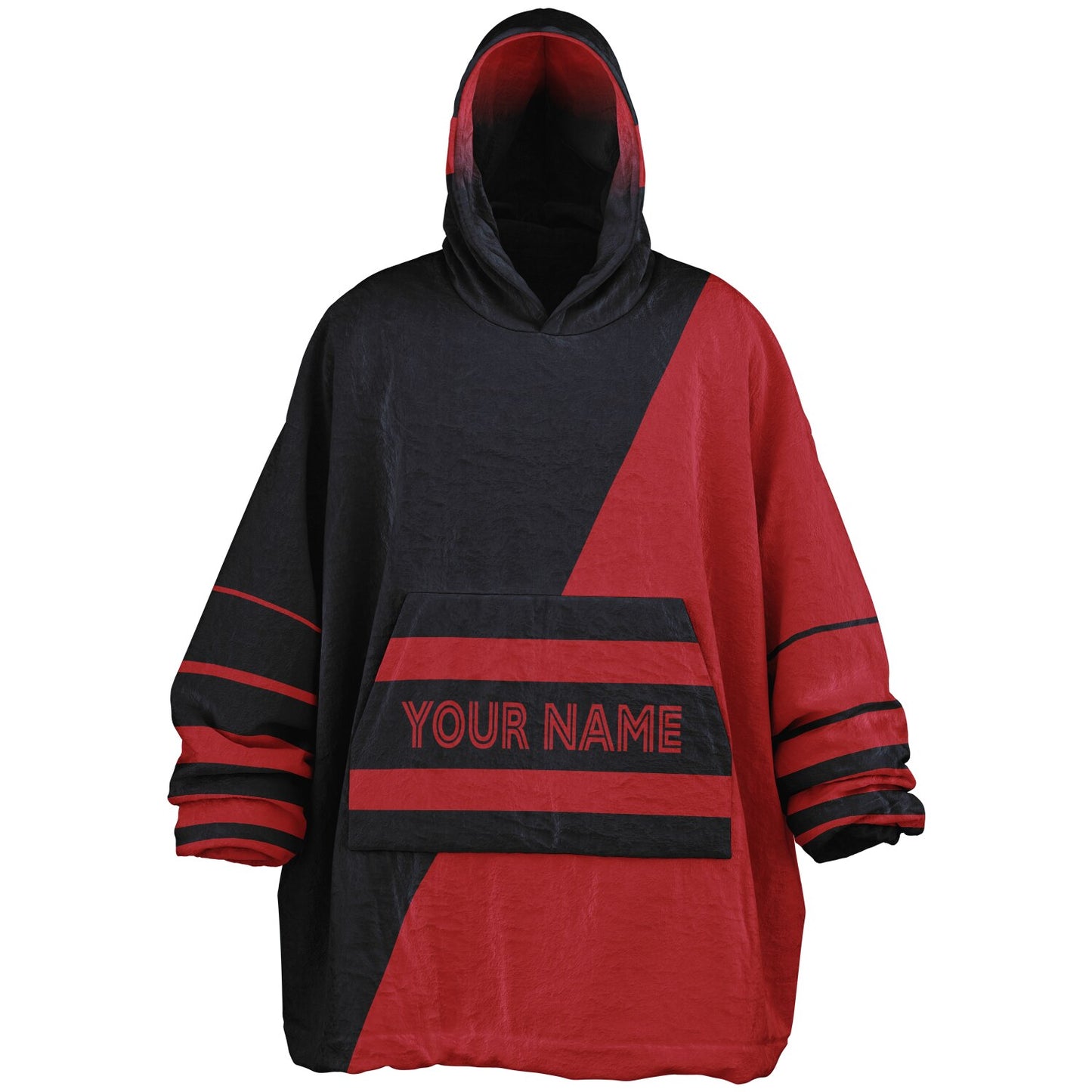 Deep steel blue and red reversible snug hoodie with soft interior lining and casual everyday style for football fans.