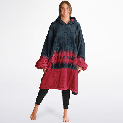 Deep steel blue and red reversible snug hoodie with soft interior lining and casual everyday style for football fans.