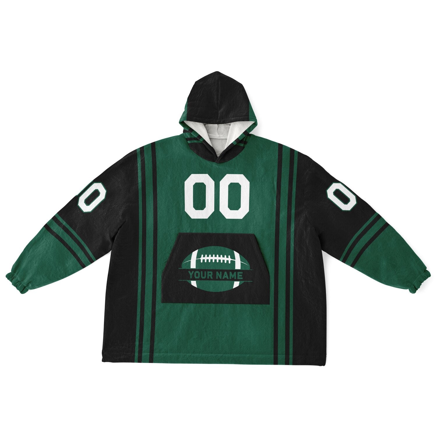 Green and black bold snug hoodie with modern color-block design and soft loungewear fit.