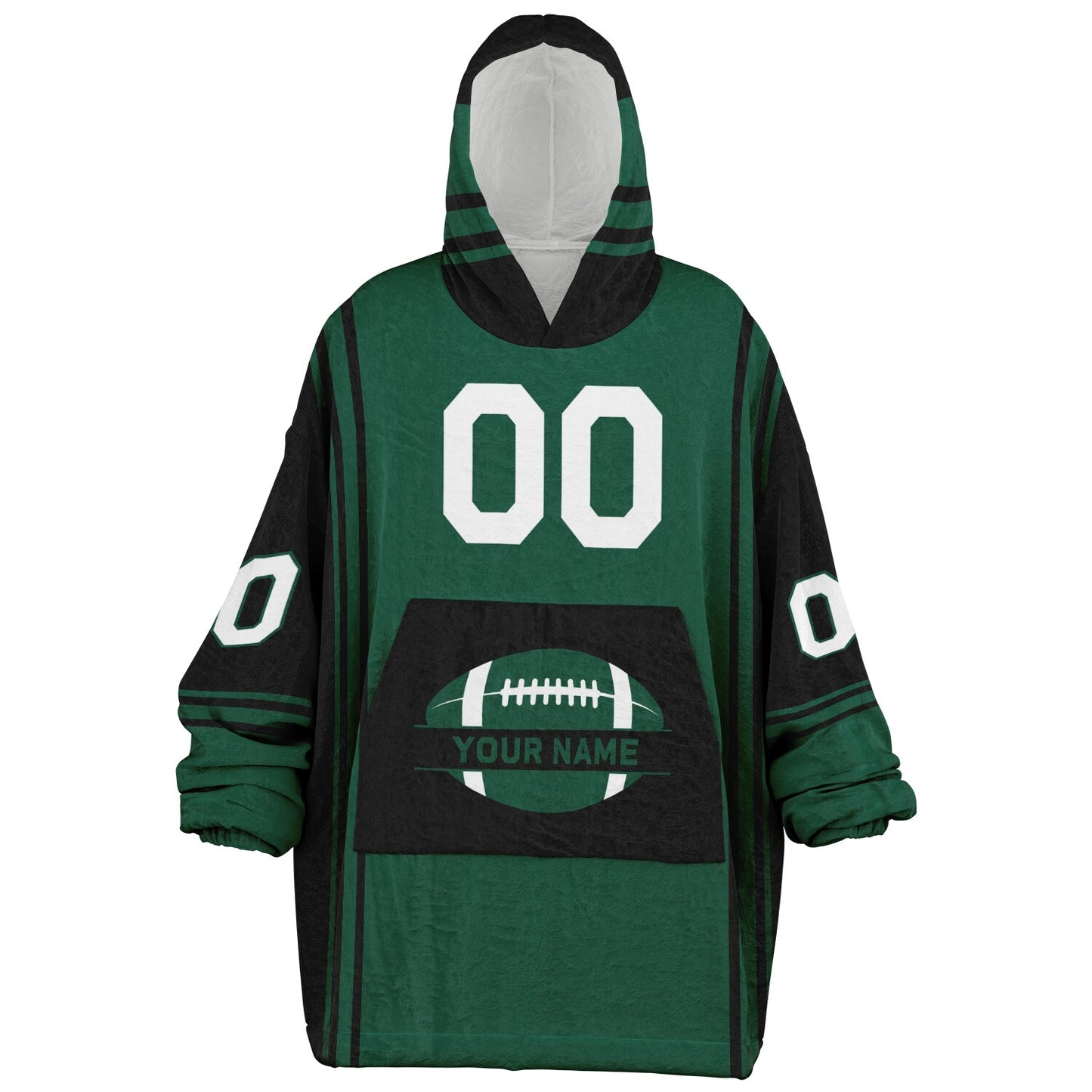 Green and black bold snug hoodie with modern color-block design and soft loungewear fit.