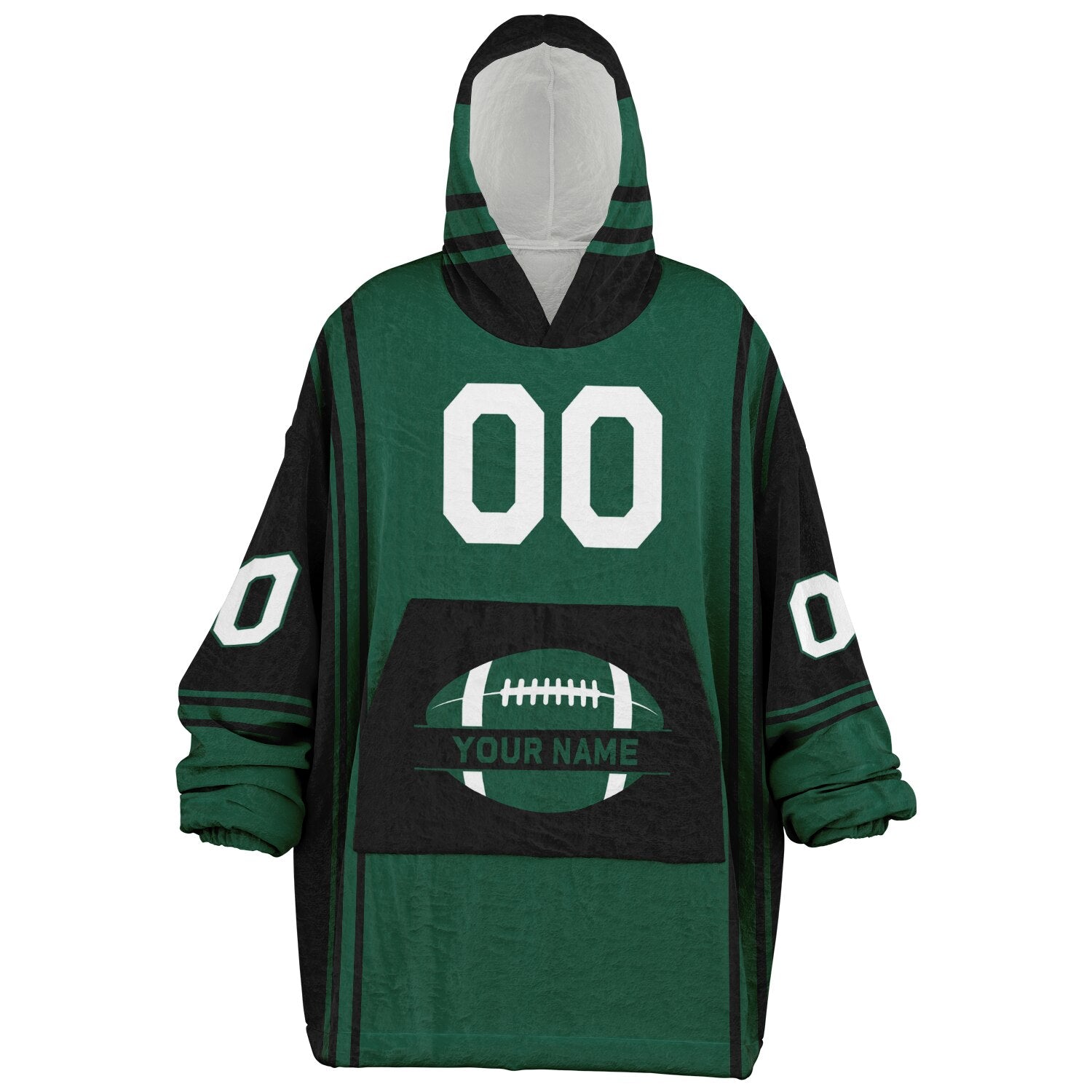 Green and black bold snug hoodie with modern color-block design and soft loungewear fit.