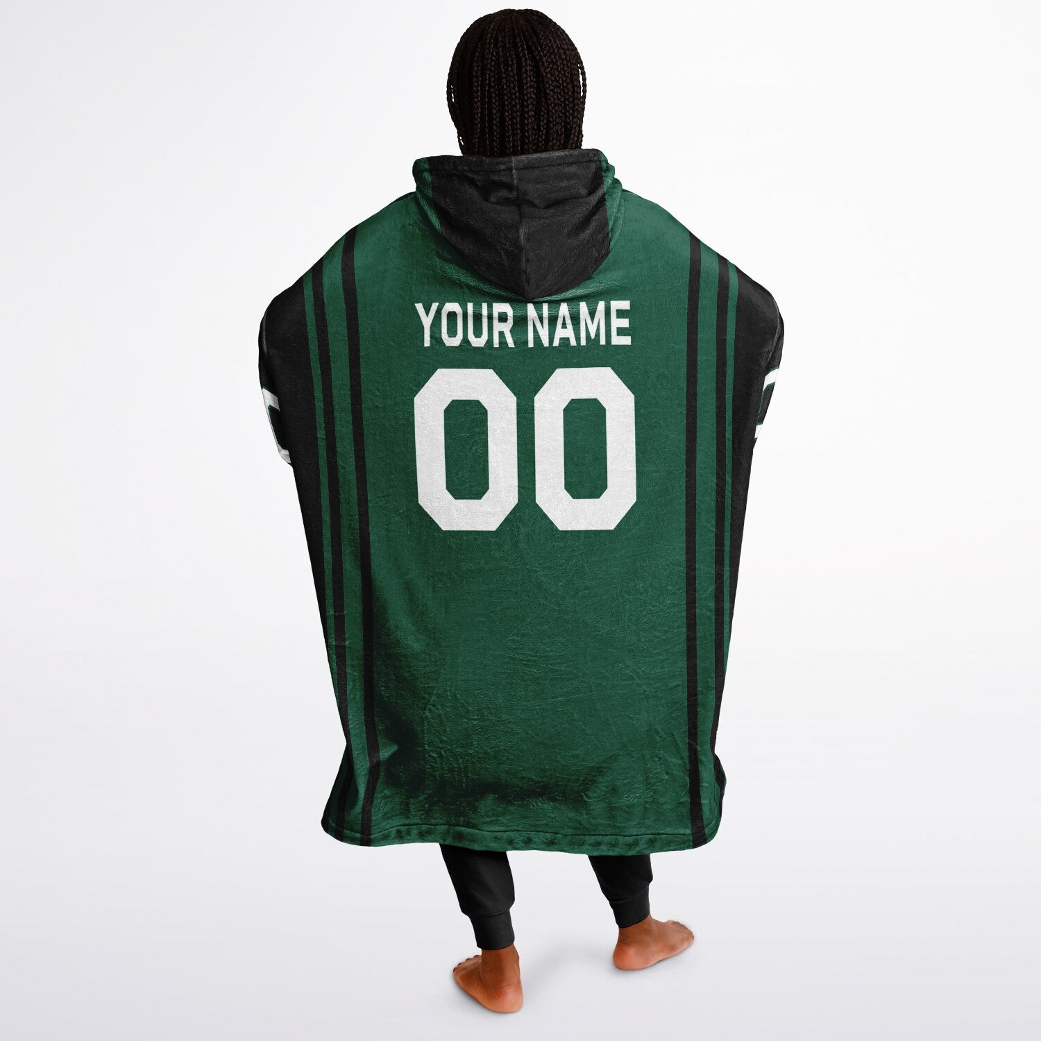 Green and black bold snug hoodie with modern color-block design and soft loungewear fit.