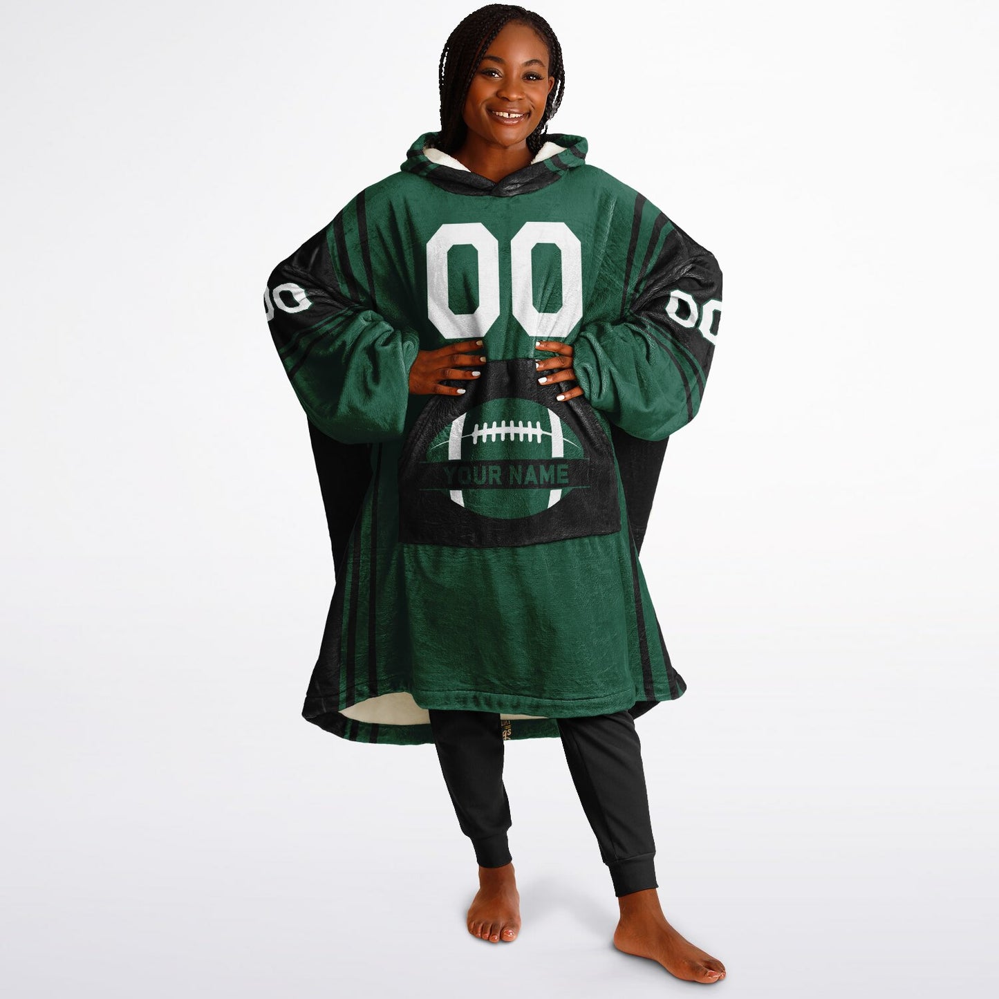 Green and black bold snug hoodie with modern color-block design and soft loungewear fit.