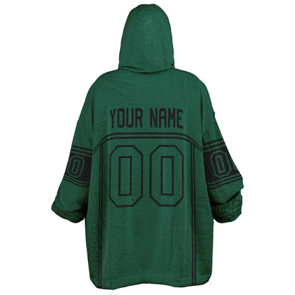 Green and black lineup snug hoodie featuring sleek line-art details and minimalist team-inspired design.