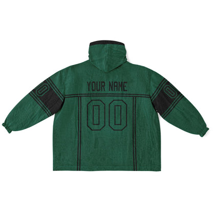 Green and black lineup snug hoodie featuring sleek line-art details and minimalist team-inspired design.