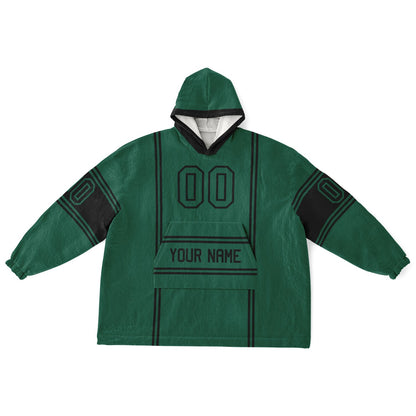 Green and black lineup snug hoodie featuring sleek line-art details and minimalist team-inspired design.