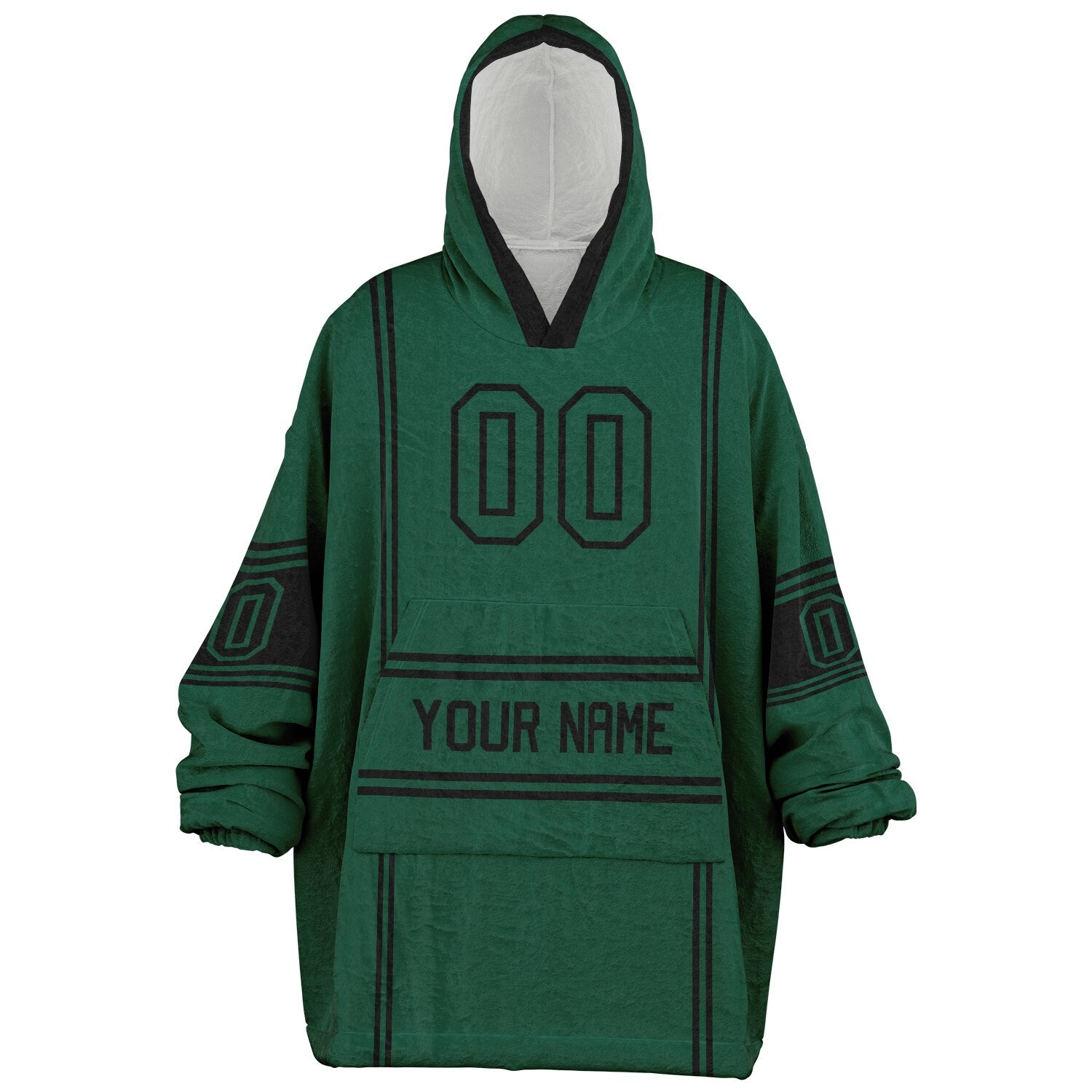 Green and black lineup snug hoodie featuring sleek line-art details and minimalist team-inspired design.