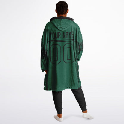 Green and black lineup snug hoodie featuring sleek line-art details and minimalist team-inspired design.