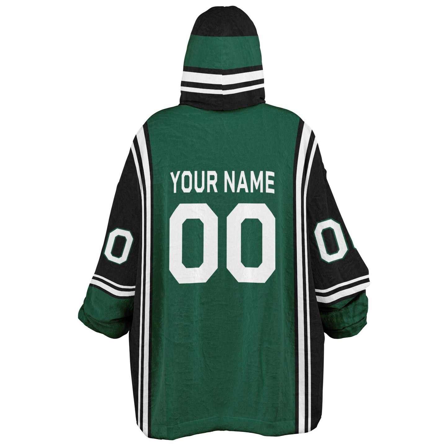 Green, black, and white bold snug hoodie with triple color blocking and a sporty aesthetic.