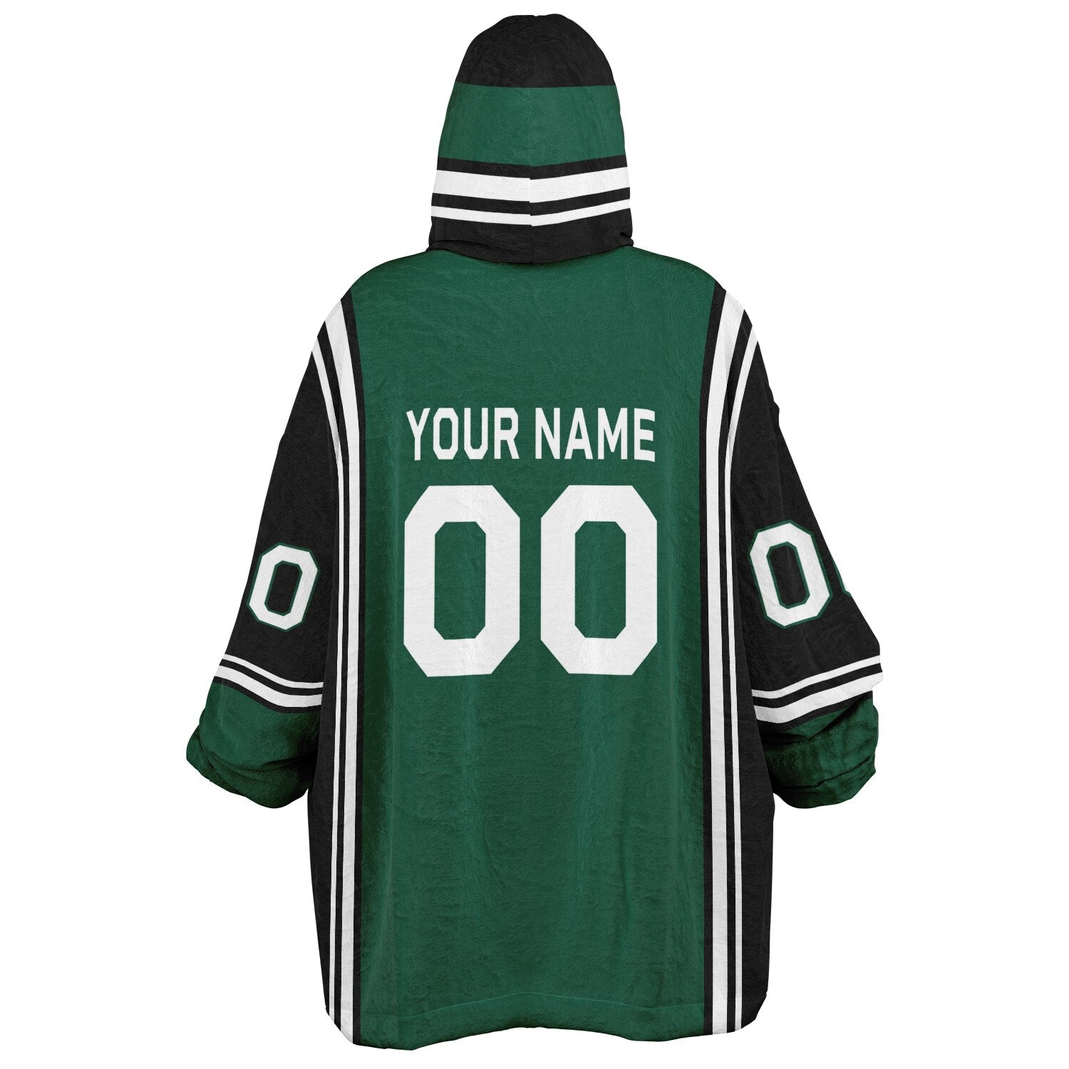 Green, black, and white bold snug hoodie with triple color blocking and a sporty aesthetic.