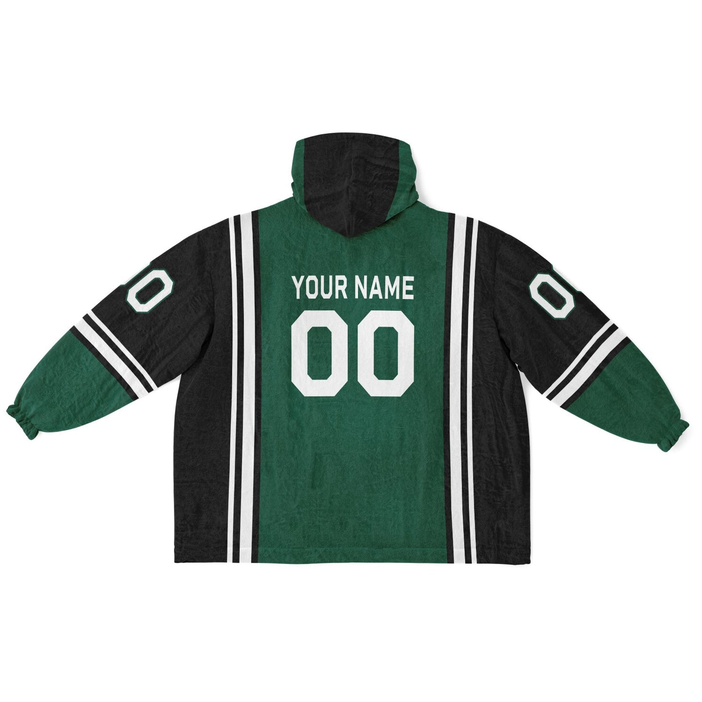 Green, black, and white bold snug hoodie with triple color blocking and a sporty aesthetic.