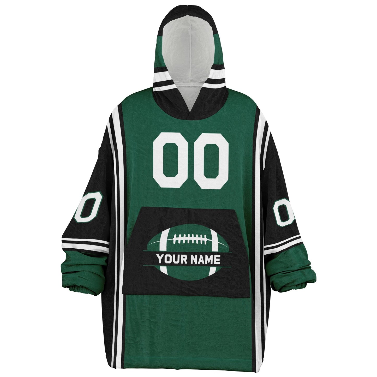 Green, black, and white bold snug hoodie with triple color blocking and a sporty aesthetic.