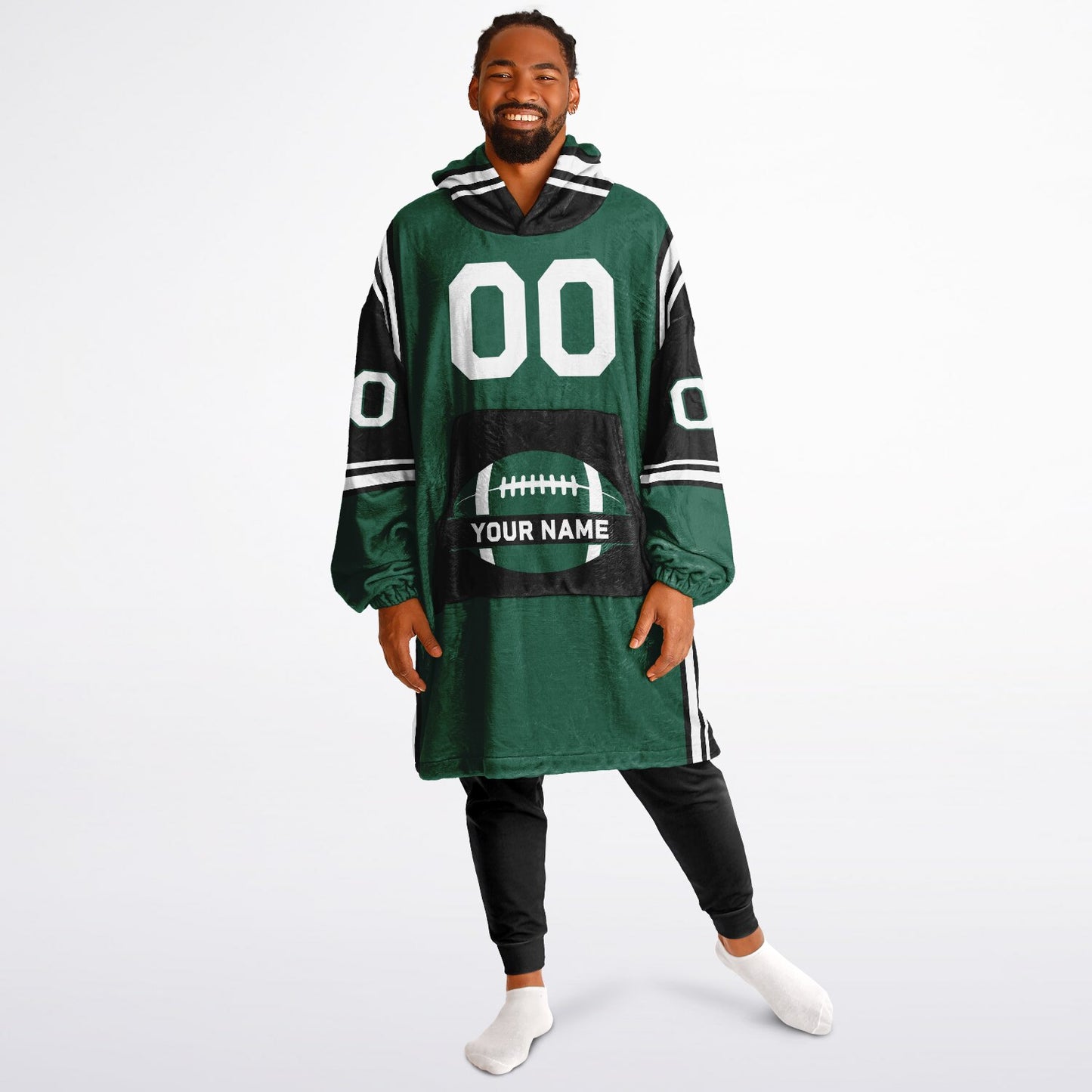 Green, black, and white bold snug hoodie with triple color blocking and a sporty aesthetic.