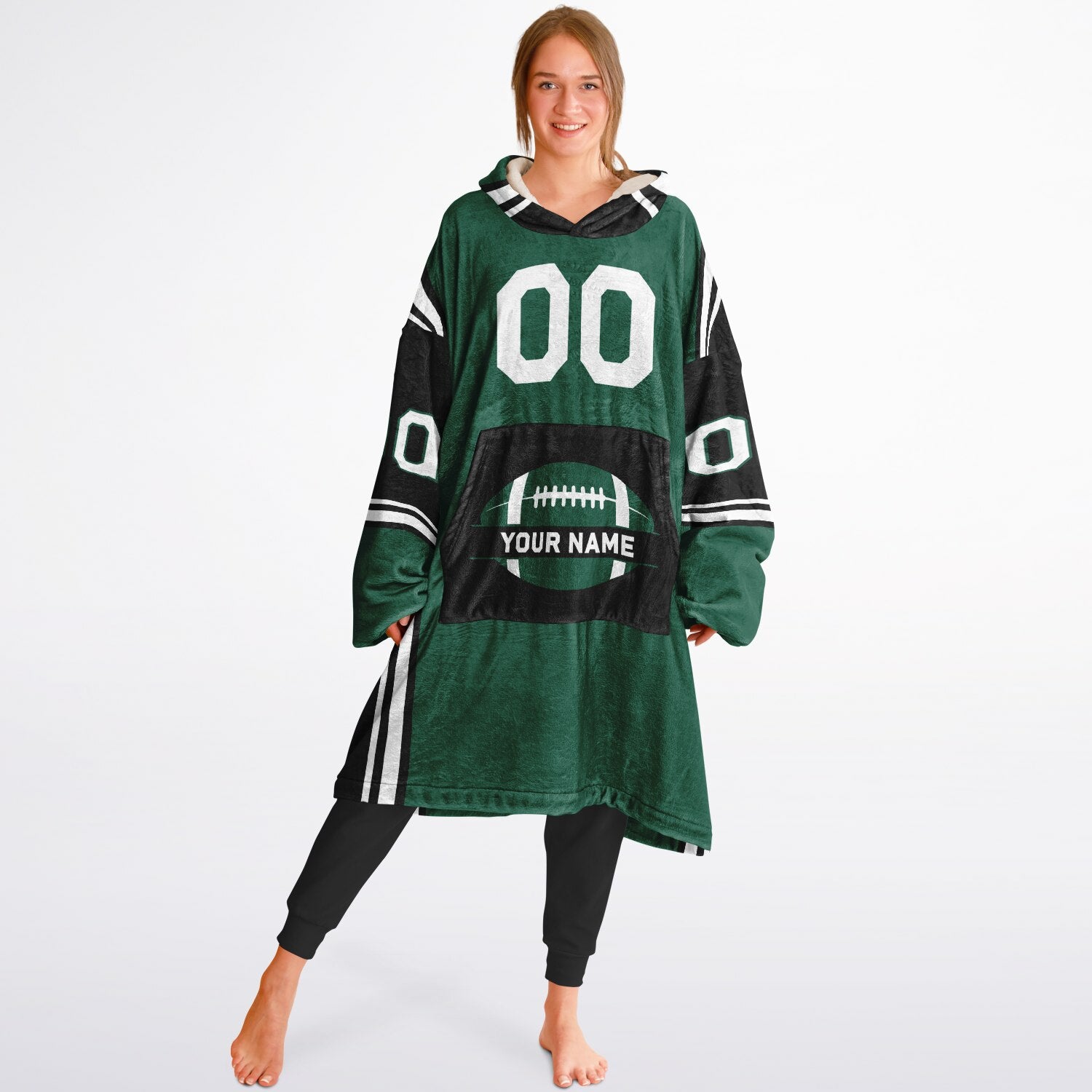 Green, black, and white bold snug hoodie with triple color blocking and a sporty aesthetic.