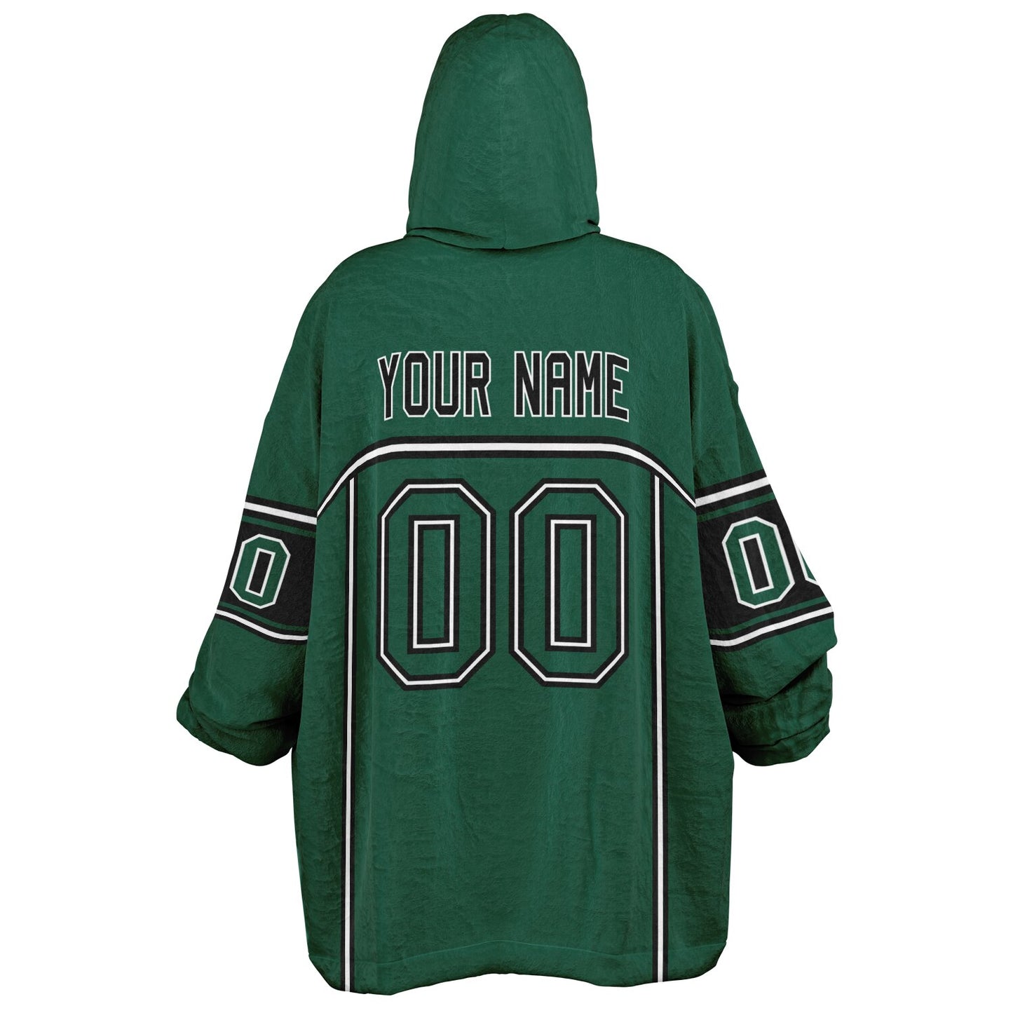 Green, black, and white lineup snug hoodie with clean line work and subtle jersey influence.