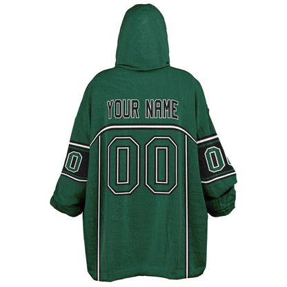 Green, black, and white lineup snug hoodie with clean line work and subtle jersey influence.