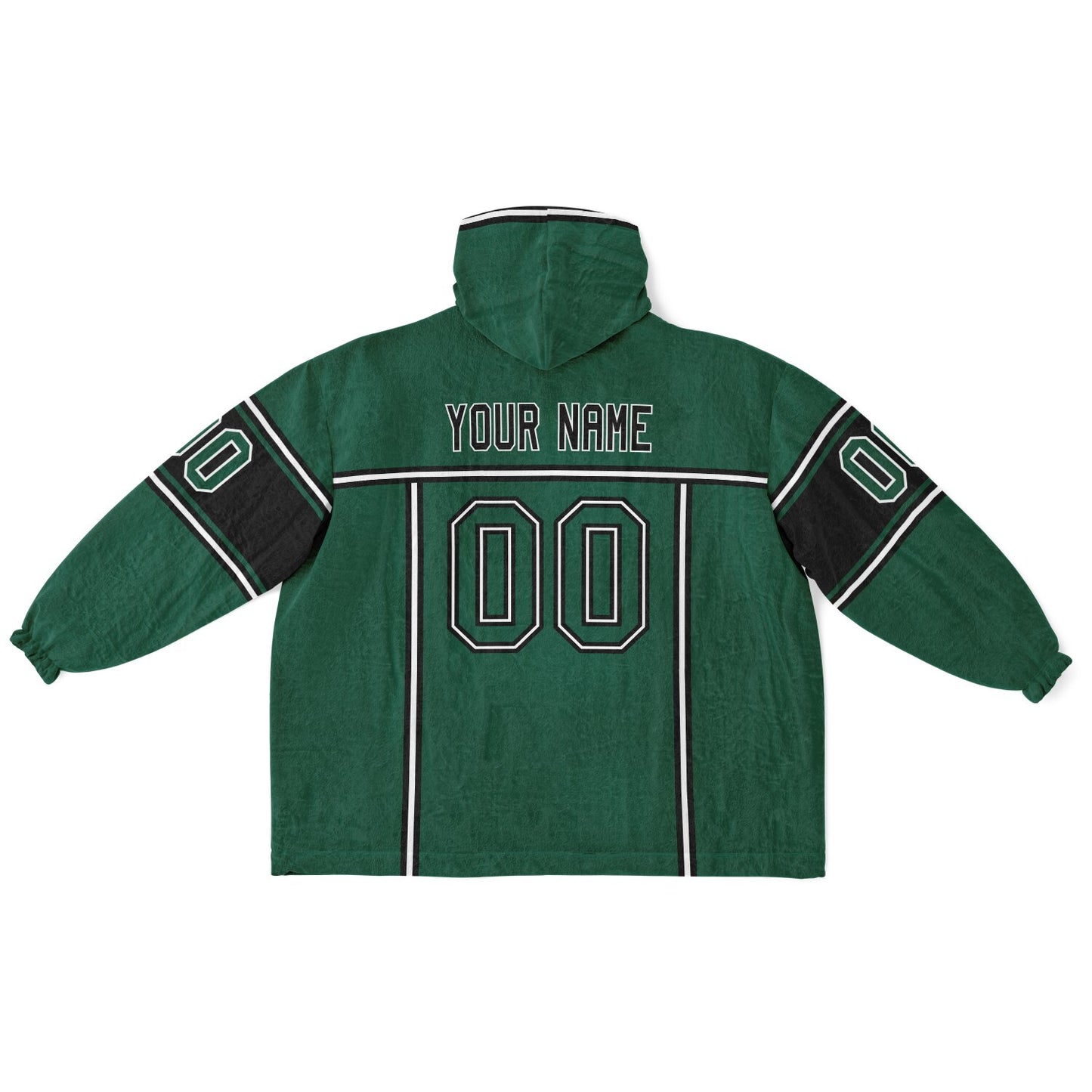 Green, black, and white lineup snug hoodie with clean line work and subtle jersey influence.