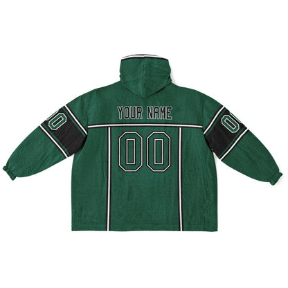 Green, black, and white lineup snug hoodie with clean line work and subtle jersey influence.