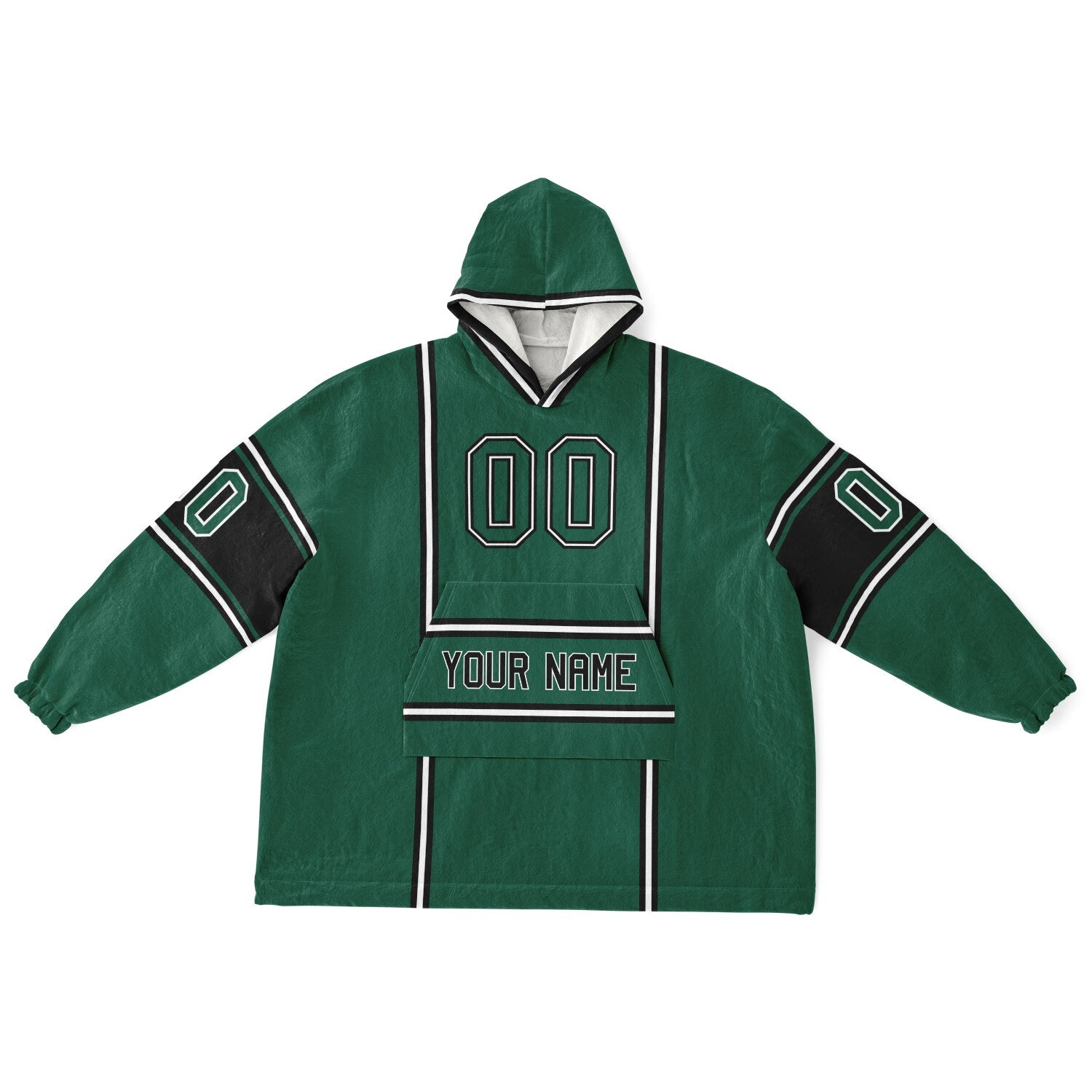 Green, black, and white lineup snug hoodie with clean line work and subtle jersey influence.