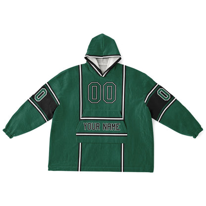 Green, black, and white lineup snug hoodie with clean line work and subtle jersey influence.