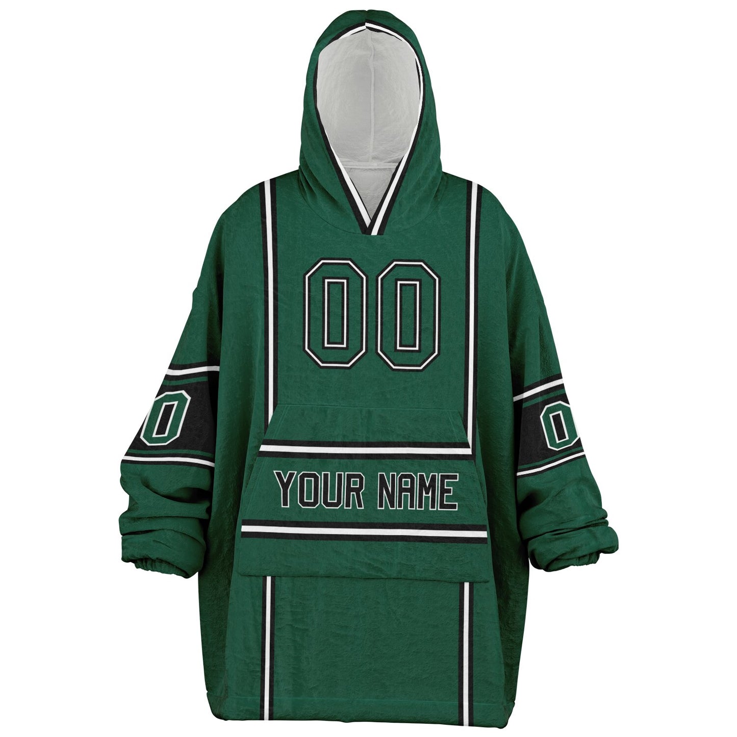 Green, black, and white lineup snug hoodie with clean line work and subtle jersey influence.