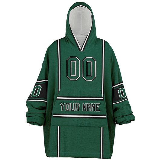 Green, black, and white lineup snug hoodie with clean line work and subtle jersey influence.