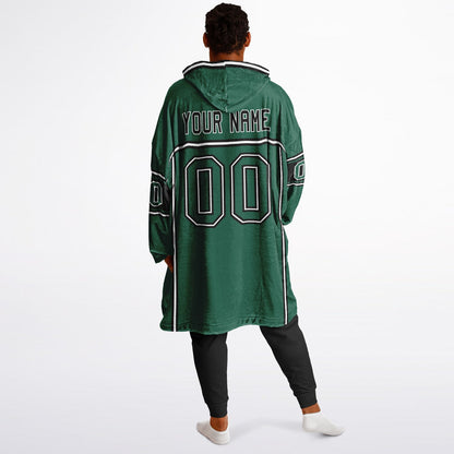 Green, black, and white lineup snug hoodie with clean line work and subtle jersey influence.