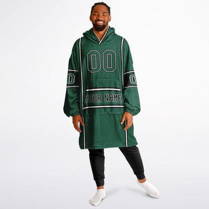 Green, black, and white lineup snug hoodie with clean line work and subtle jersey influence.