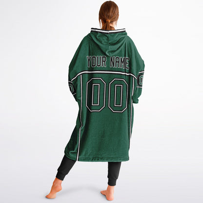 Green, black, and white lineup snug hoodie with clean line work and subtle jersey influence.