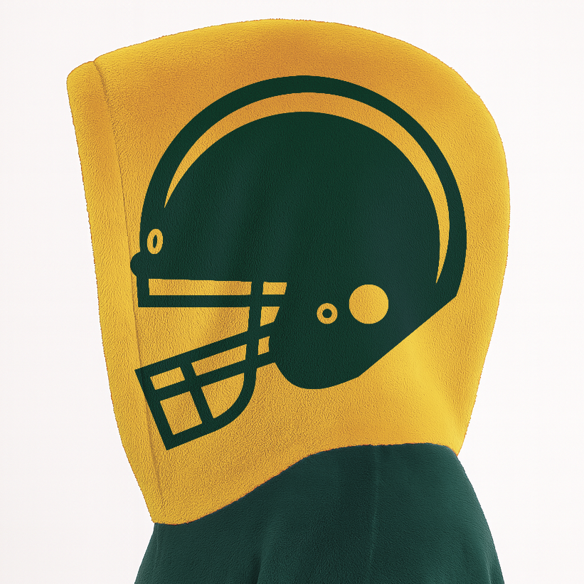 Green and gold classic snug hoodie featuring jersey-style stripes and personalized name and number.