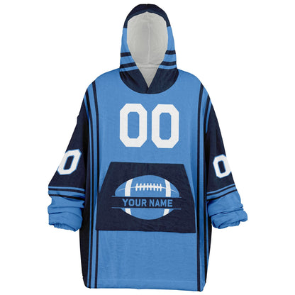 Light blue and navy bold snug hoodie with modern color-block design and soft loungewear fit.