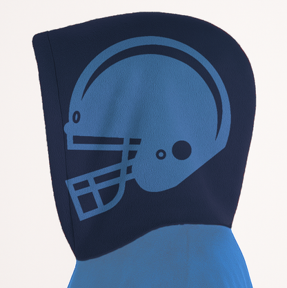 Light blue and navy classic snug hoodie featuring jersey-style stripes and personalized name and number.