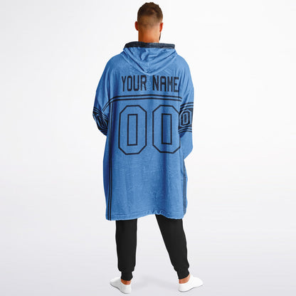 Light blue and navy lineup snug hoodie featuring sleek line-art details and minimalist team-inspired design.