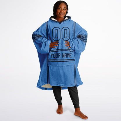 Light blue and navy lineup snug hoodie featuring sleek line-art details and minimalist team-inspired design.