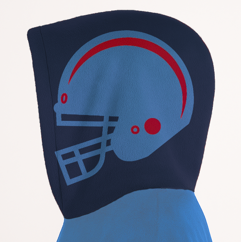 Light blue, navy, and red classic snug hoodie featuring authentic jersey striping and personalized number details.